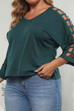 Plus Size Cutout Three-Quarter Sleeve Blouse