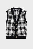 Houndstooth Button Front Sweater Vest