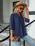 Textured Notched Three-Quarter Sleeve Blouse