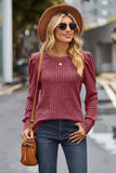 Ribbed Round Neck Long Sleeve Knit Top