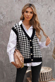 Houndstooth Button Front Sweater Vest