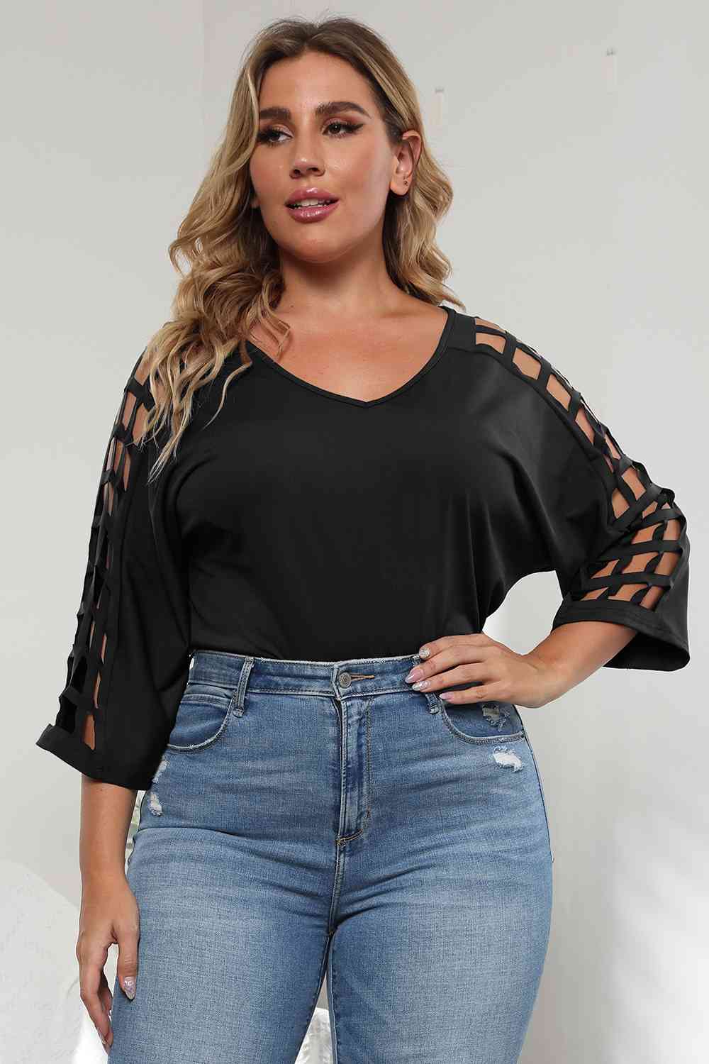 3/4 Sleeve Cutout Detail Top