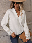 V-Neck Long Sleeve Lace Trim Blouse