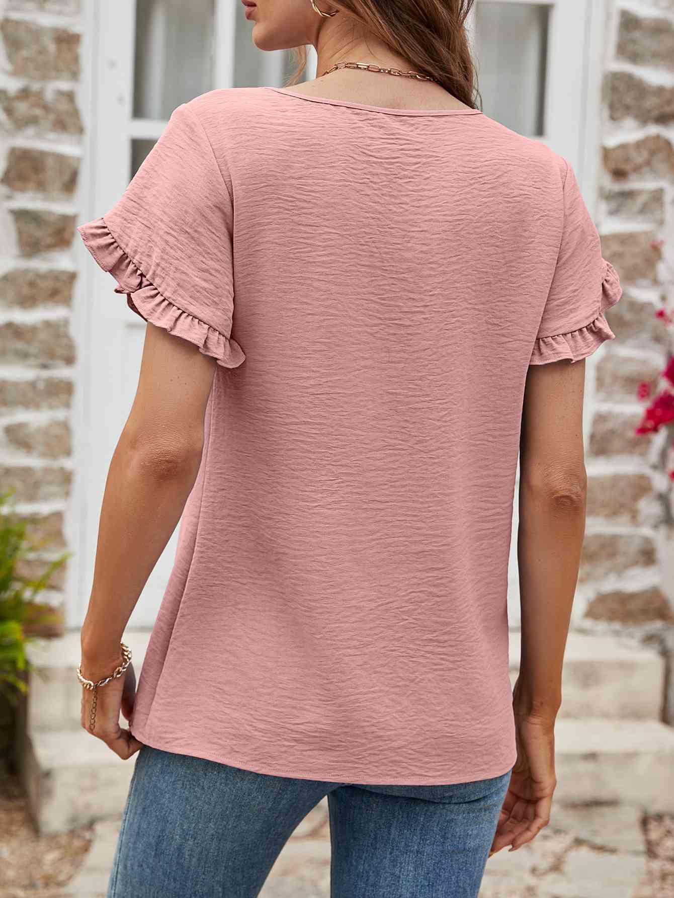 Textured Petal Sleeve Round Neck Tee