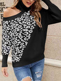 Leopard Turtleneck Cold Shoulder Long Sleeve Sweater