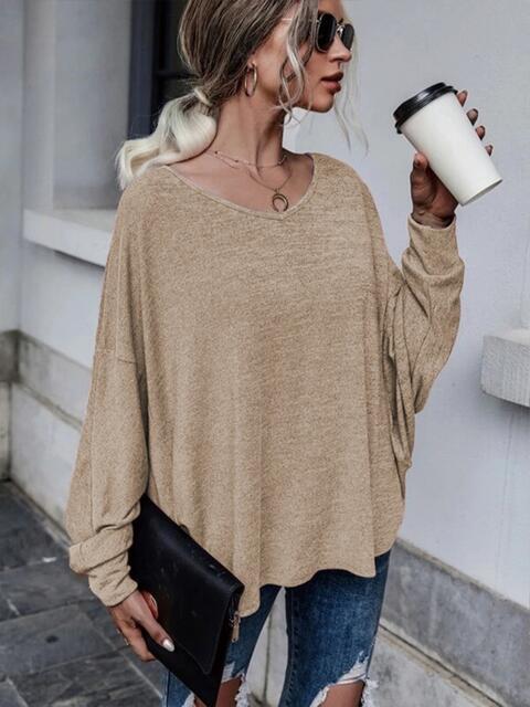 Full Size Round Neck Dropped Shoulder Tied T-Shirt