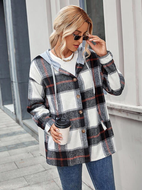 Plaid Hooded Jacket with Pockets