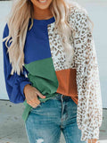 Color Block Leopard Round Neck Sweatshirt