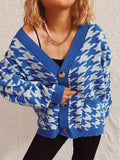 Houndstooth Botton Front  Cardigan with Pockets