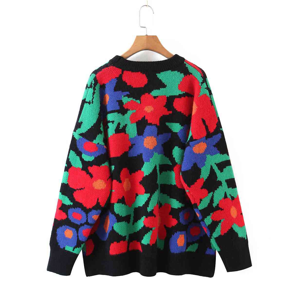 Floral Round Neck Drop Shoulder Sweater