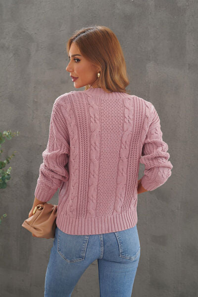 Cable-Knit Button Up Dropped Shoulder Cardigan