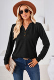 Notched Button Detail Long Sleeve T-Shirt