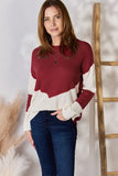 Hailey & Co Full Size Color Block Dropped Shoulder Knit Top