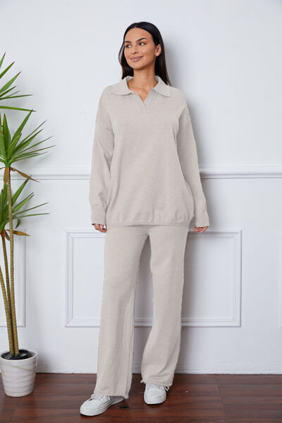 Dropped Shoulder Sweater and Long Pants Set