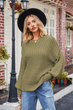 Ribbed Drop Shoulder Lantern Sleeve Sweater