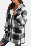 Double Take Full Size Plaid Long Sleeve Hooded Coat