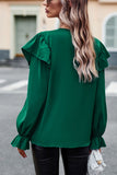 V-Neck Flounce Sleeve Ruffle Trim Blouse