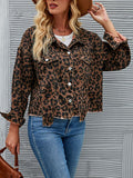 Leopard Button Up Dropped Shoulder Denim Jacket