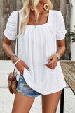 Eyelet Square Neck Puff Sleeve T-Shirt