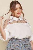 Plus Size Embroidered Ruffle Trim Collared Half Sleeve Blouse