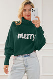 Merry Letter Embroidered High Neck Sweater