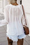 Tassel Tie Neck Smocked Long Sleeve Blouse