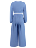 Surplice Top and Wide Leg Pants Set