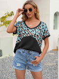 Leopard Waffle-Knit Short Sleeve Top