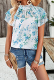 Printed Ruffled Mock Neck Blouse