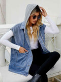 Hooded Sleeveless Denim Top with Pockets