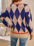 Geometric Round Neck Dropped Shoulder Sweater