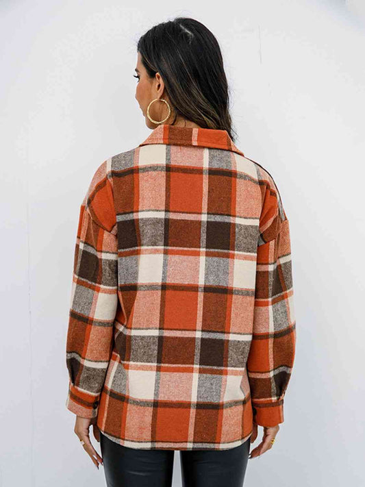 Plaid Button Up Collared Neck Jacket