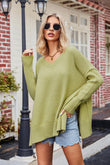 V-Neck Slit Exposed Seam Sweater