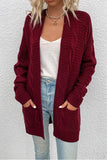 Cable-Knit Open Front Cardigan with Pockets