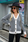 Striped V-Neck Dropped Shoulder Button-Up Cardigan