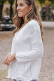 Openwork V-Neck Long Sleeve Knit Top