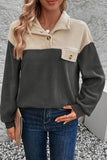 Color Block Quarter Button Dropped Shoulder Sweatshirt