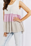 White Birch Full Size Watching the Sunset Color Block Babydoll Top