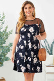 Plus Size Floral Polka Dot Mesh Yoke Dress