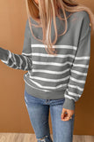 Striped Decorative Button Mock Neck Sweater