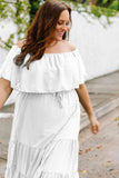 Plus Size Swiss Dot Off-Shoulder Tiered Dress