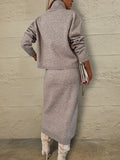 Turtleneck Dropped Shoulder Sweater and Midi Dress Sweater Set