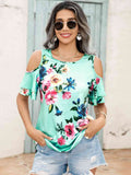 Floral Cold-Shoulder Short Sleeve Top