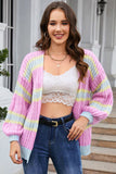 Striped Lantern Sleeve Dropped Shoulder Cardigan