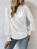 Surplice Smocked Lantern Sleeve Blouse