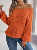 Openwork Off-Shoulder Long Sleeve Sweater