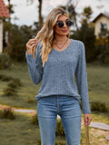 Ribbed V-Neck Long Sleeve Tee