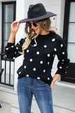 Woven Right Polka Dot Round Neck Dropped Shoulder Sweater