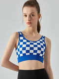 Round Neck Plaid Cropped Sports Tank Top