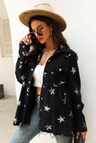 Collared Neck Star Print Long Sleeve Denim Jacket